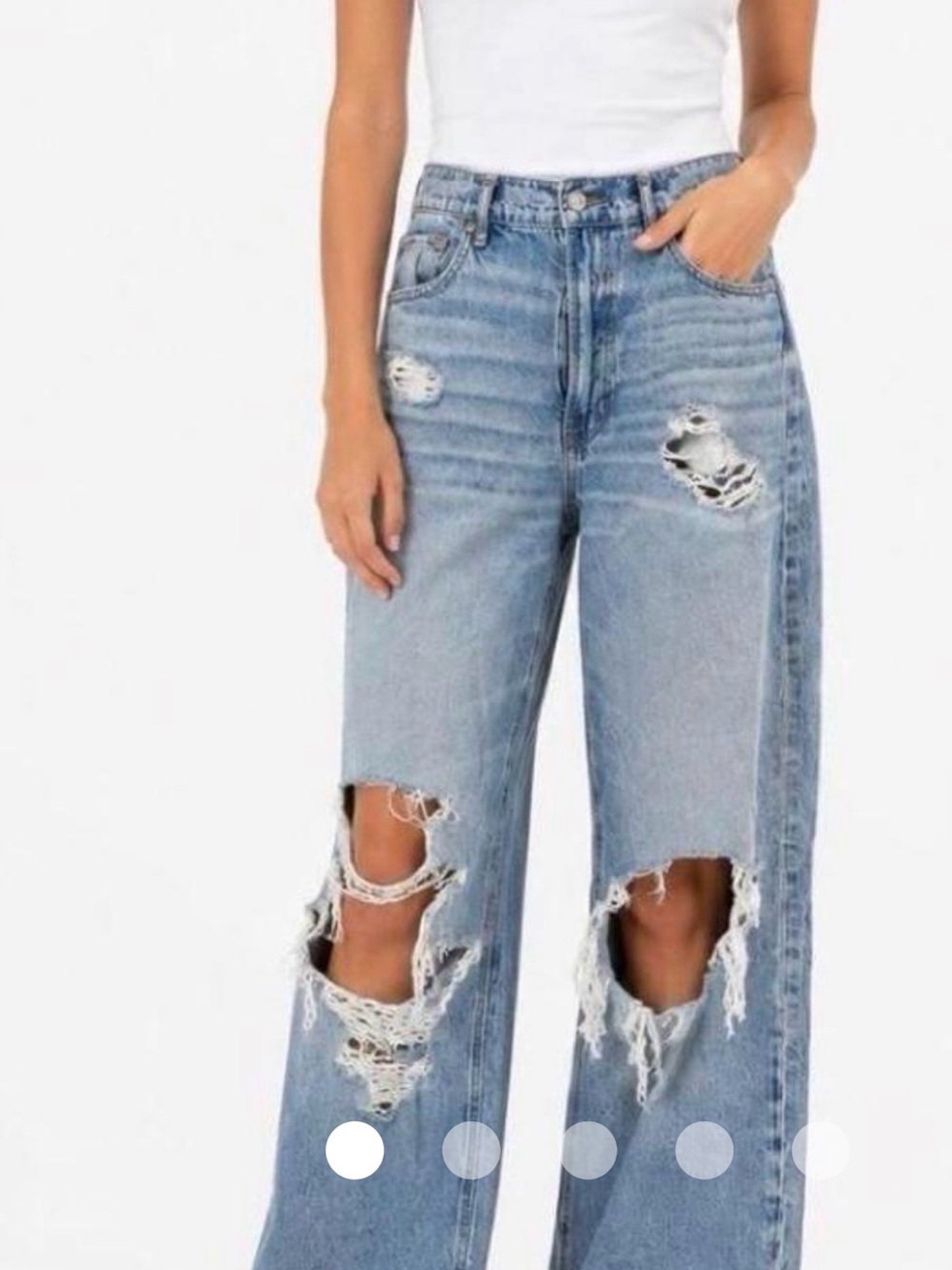 American Eagle Outfitters Light Blue Distressed Wide-Leg Jeans